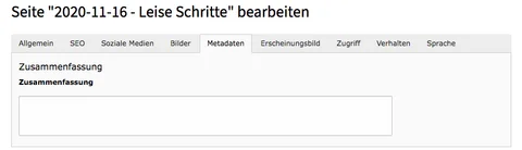 TYPO3 Seiteneigenschaften News Reiter Metadaten
