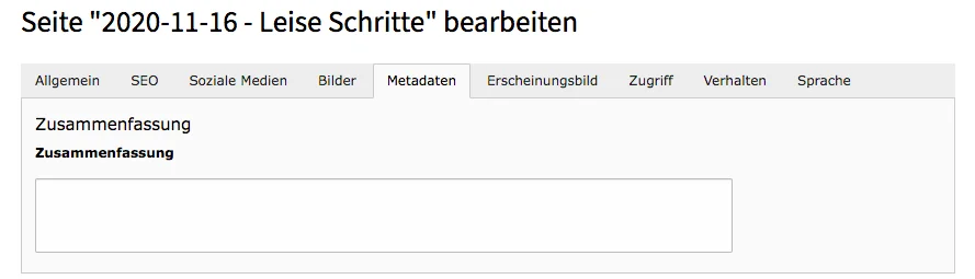TYPO3 Seiteneigenschaften News Reiter Metadaten