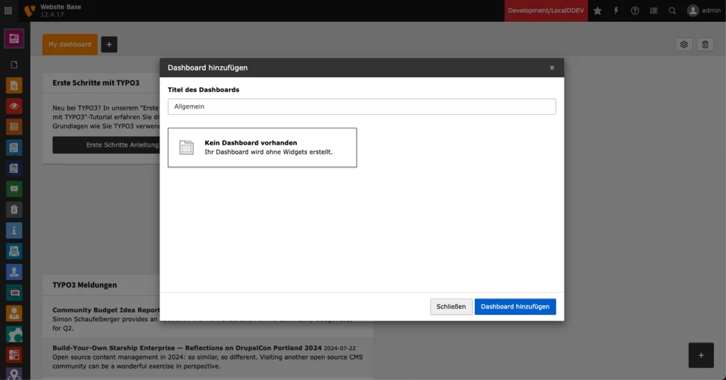 TYPO3 Backend Module Add Dashboard