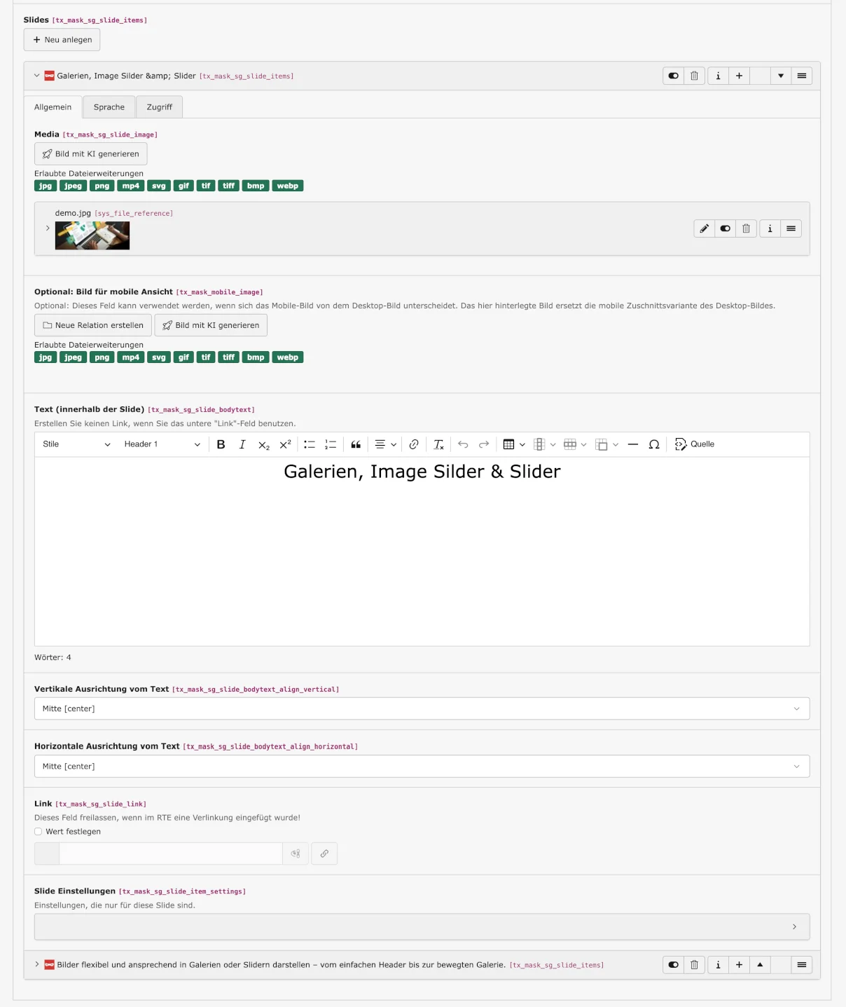 TYPO3 Mask Element Slider Slides