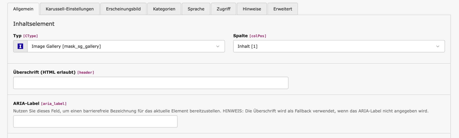 TYPO3 ARIA Label