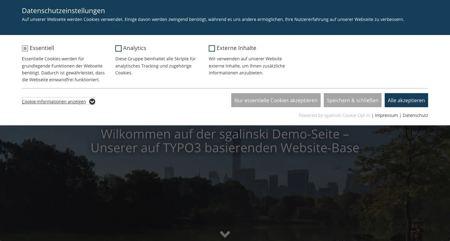 sgalinski Cookie OptIn Frontend Einstellungen