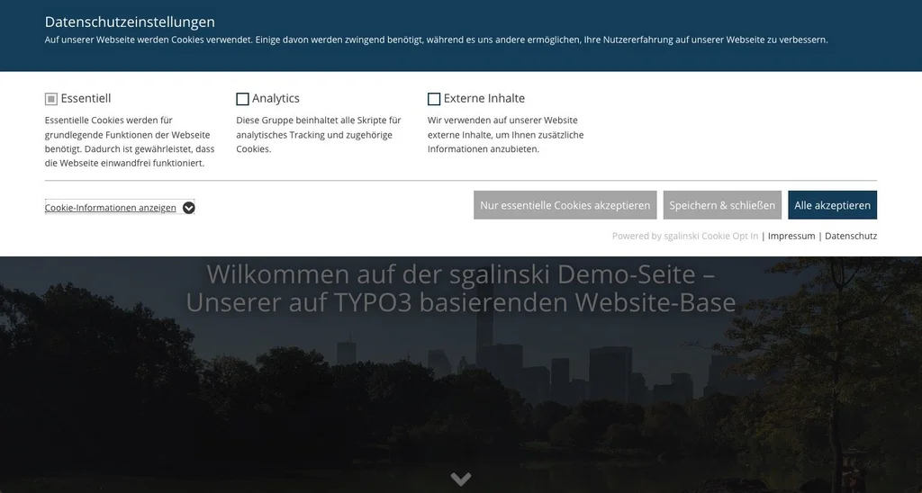 sgalinski Cookie OptIn Frontend Einstellungen