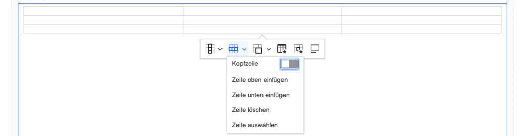 TYPO3 CKEditor Rich Text Editor Tabelle Zeilenoptionen