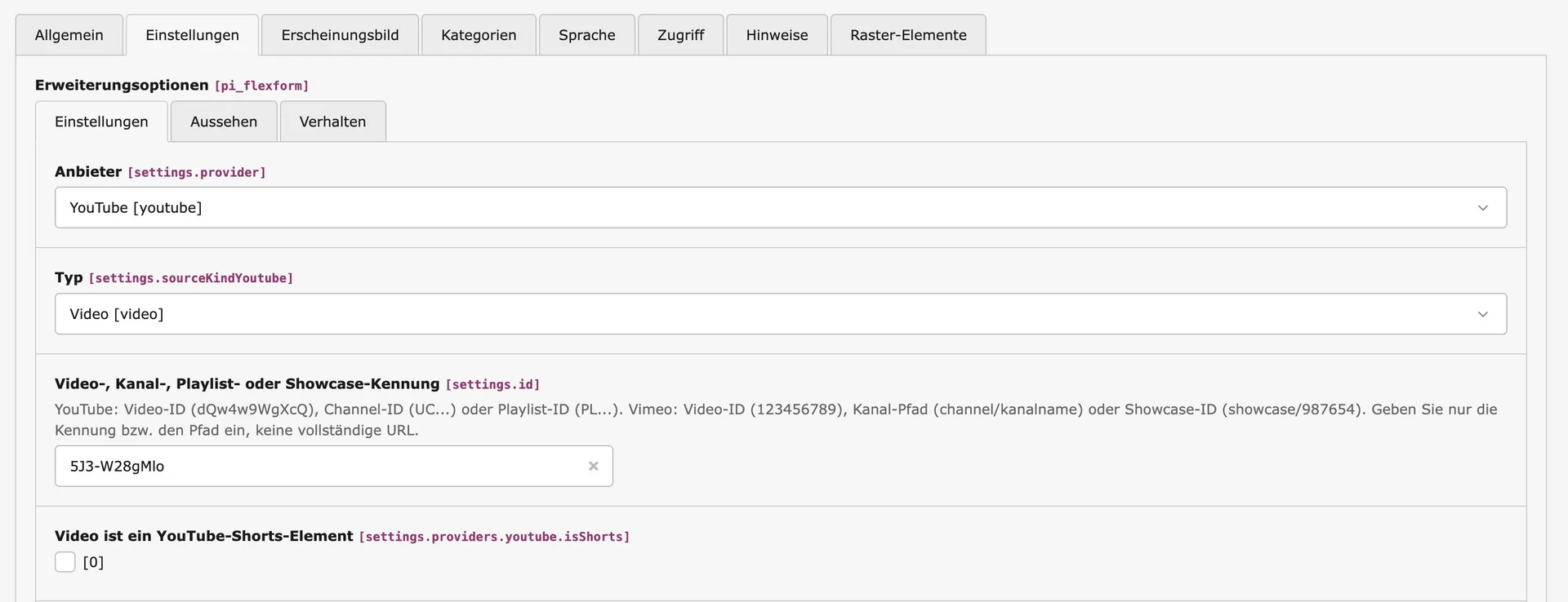YouTube ID eingeben