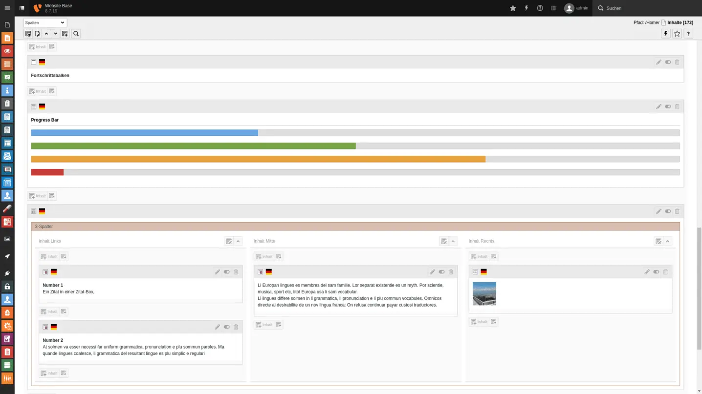 TYPO3 Backend Content Area Content Elements