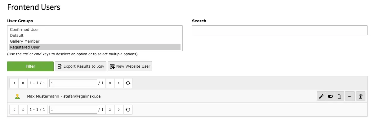 TYPO3 Module Frontend Users List of all Users