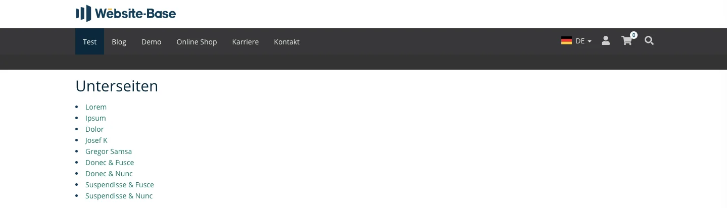 TYPO3 Inhaltselement Menü Unterseiten Frontend