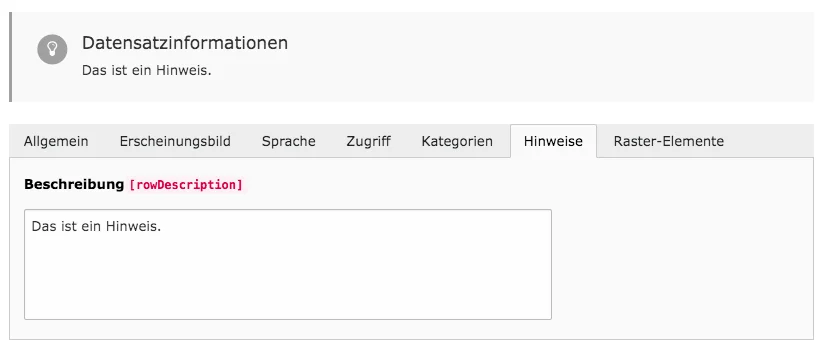 TYPO3 Content Elements Note in Element Proporties