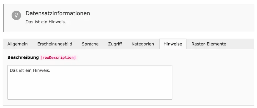 TYPO3 Inhaltselemente bearbeiten Hinweis