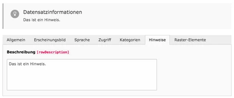 TYPO3 Content Elements Note in Element Proporties