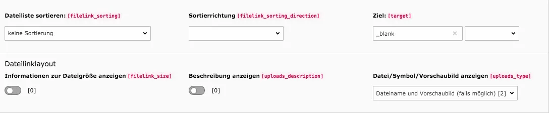 TYPO3 Dateisammlung Weitere Einstellungen