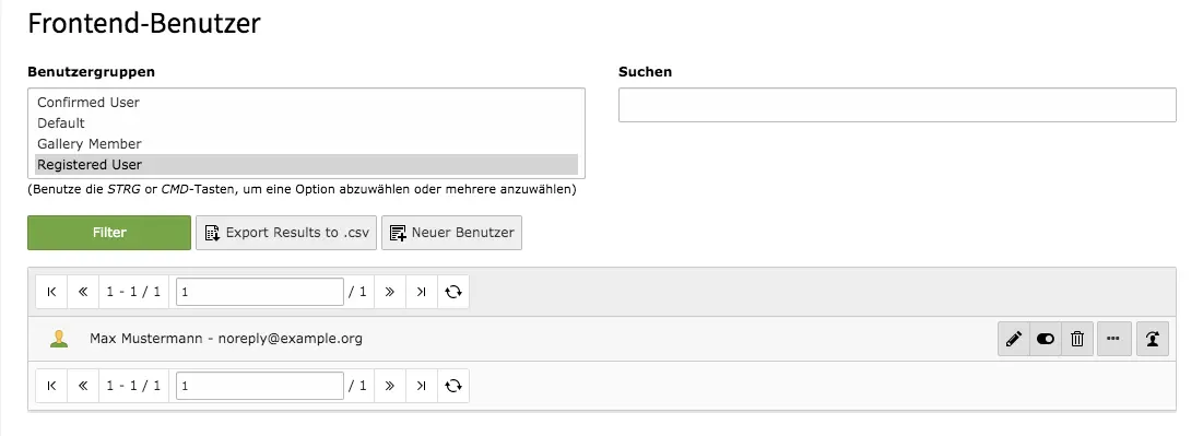 TYPO3 Modul Frontend-Benutzer Liste aller Benutzer:innen