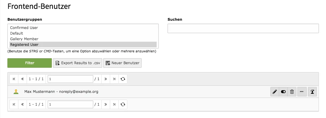 TYPO3 Modul Frontend-Benutzer Liste aller Benutzer:innen