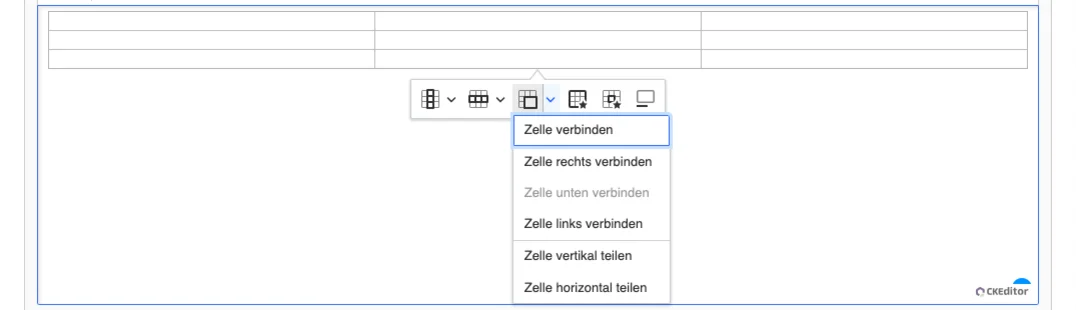 TYPO3 CKEditor Rich Text Editor Tabelle Zellenoptionen