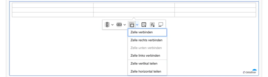 TYPO3 CKEditor Rich Text Editor Tabelle Zellenoptionen