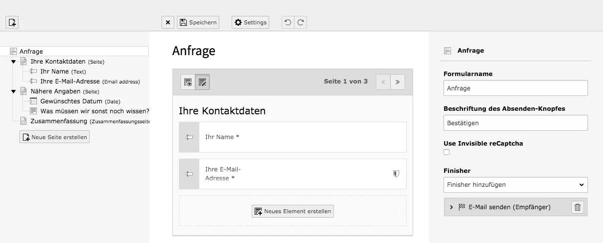 TYPO3 Modul Formular-Einstellungen