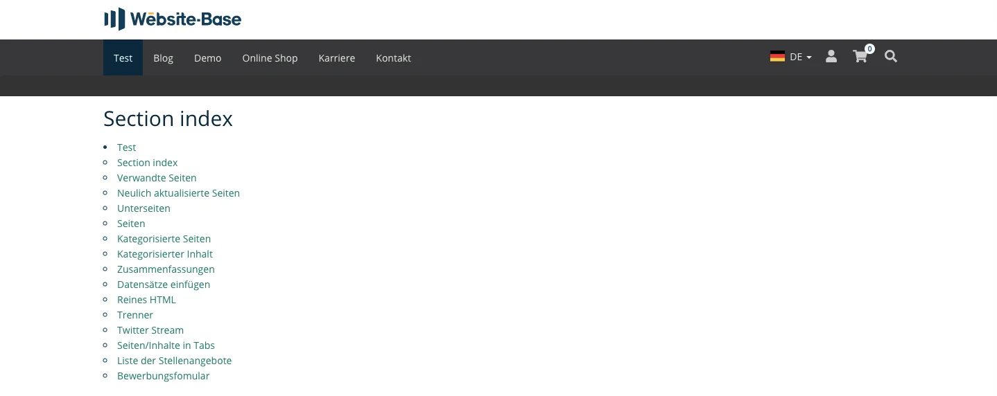 TYPO3 Section index Frontend