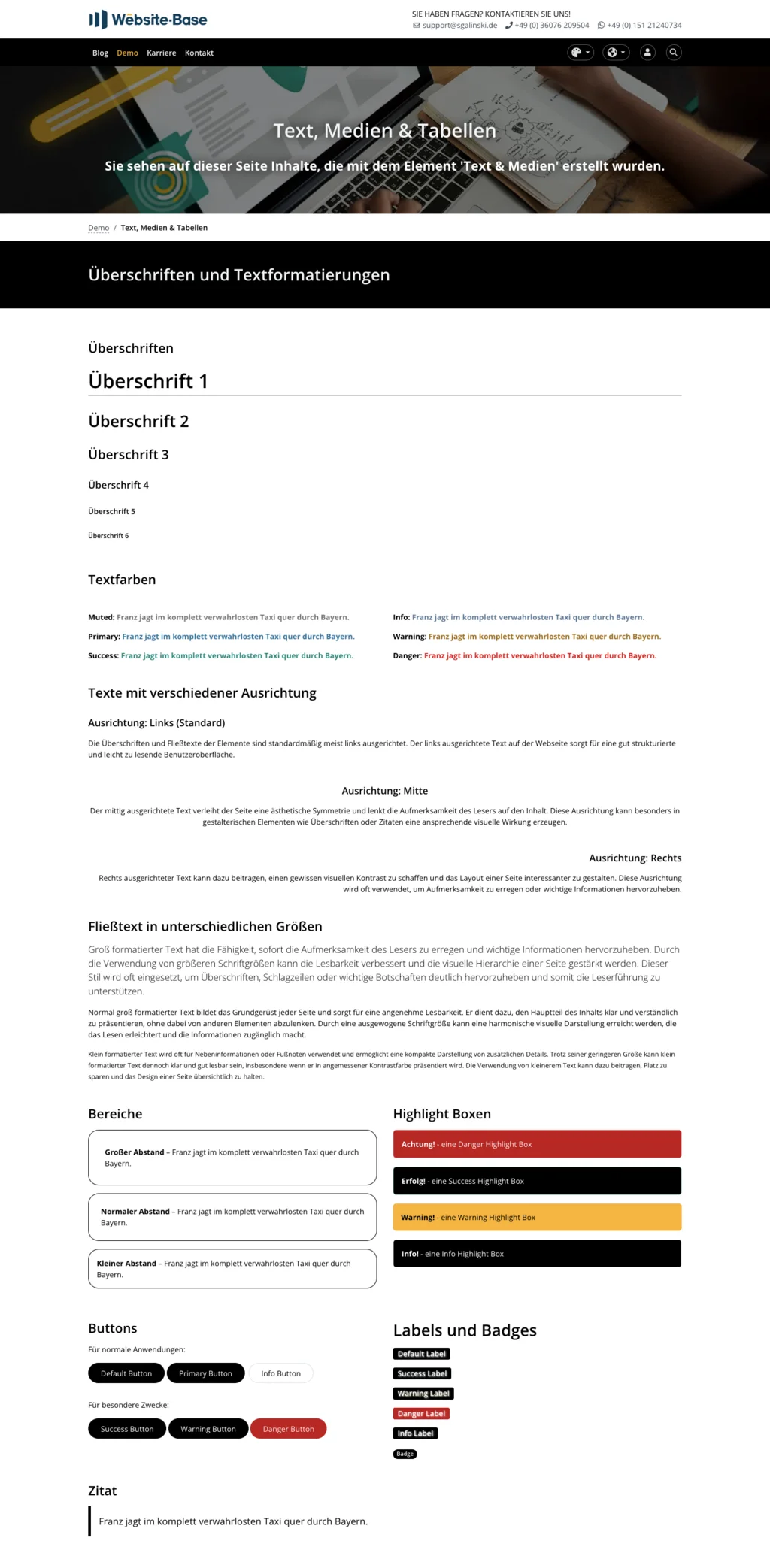 TYPO3 Website-Base Frontend im Kontrast Modus 