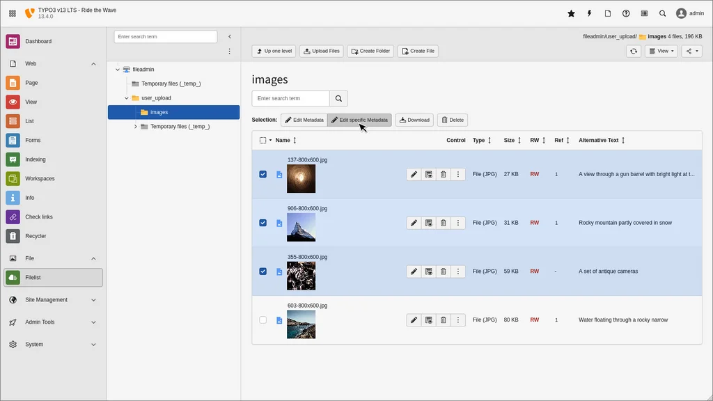 TYPO3 mass editing of pages