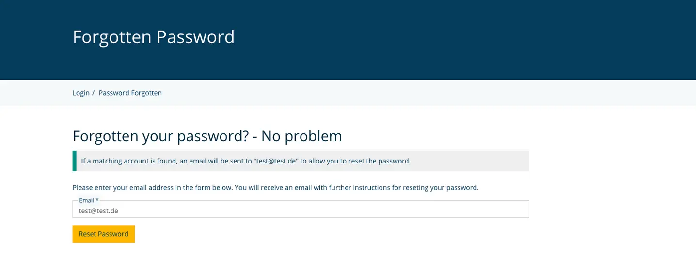 TYPO3 Account Content Element Reset Passwort Frontend