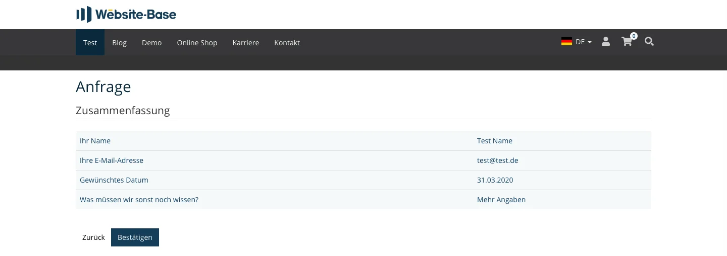 TYPO3 Modul Fromulare Frontend-Beispiel