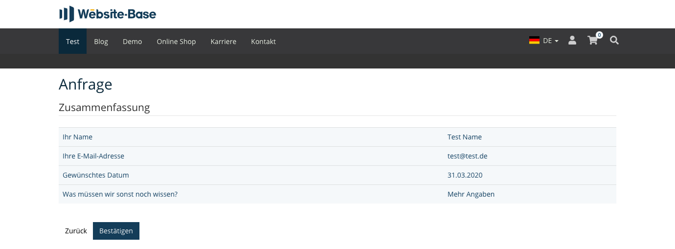 TYPO3 Modul Fromulare Frontend-Beispiel