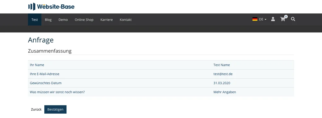 TYPO3 Modul Fromulare Frontend-Beispiel