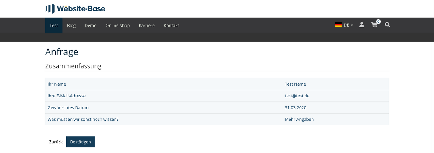 TYPO3 Modul Fromulare Frontend-Beispiel