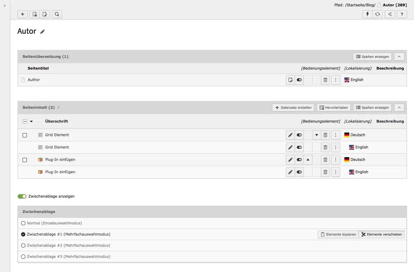 TYPO3 Modul Liste Backend Listenansicht