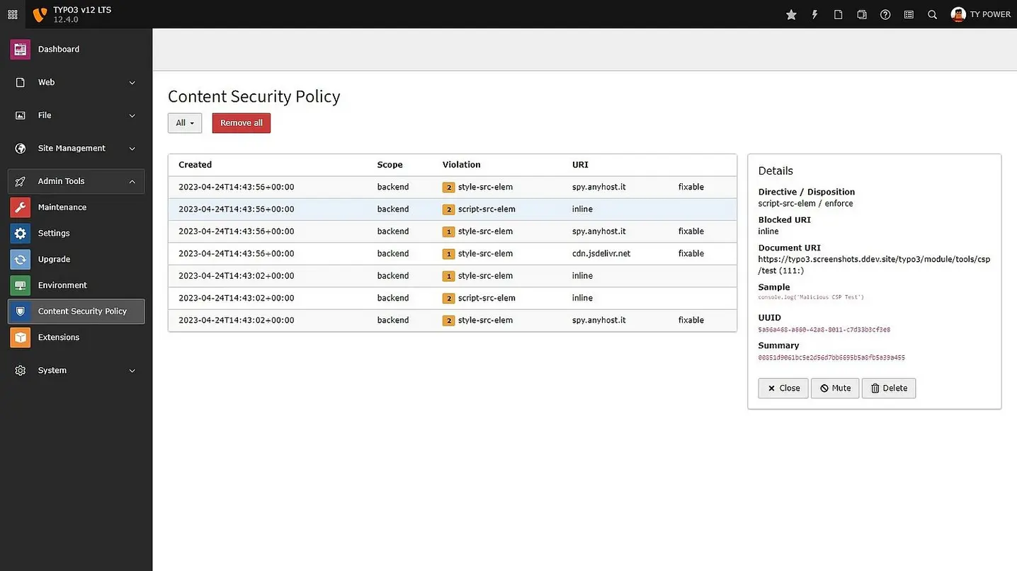 CSP Backend Modul in den Admin Tools