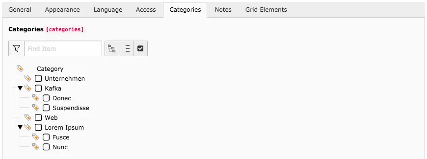 TYPO3 Content Elements Tab Categories