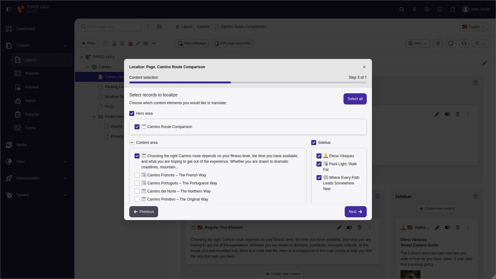 Geführter Übersetzungsworkflow mit Ausgangs- und Zielsprache in TYPO3 v14.