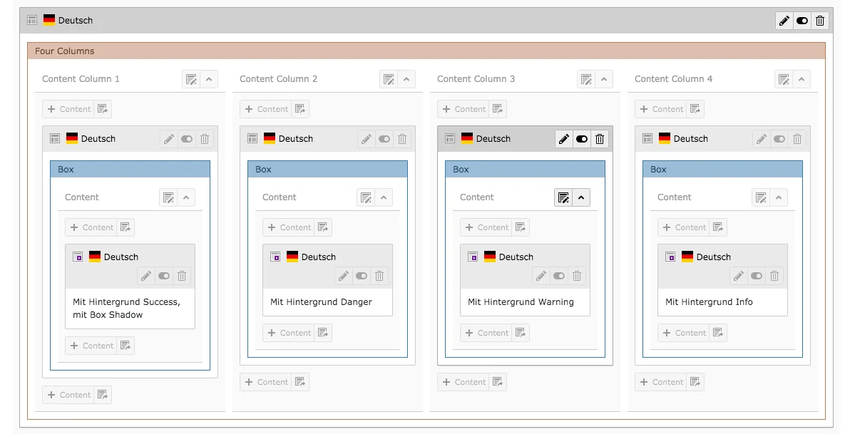 TYPO3 Content Element Grid Elements Box Backend Content Area