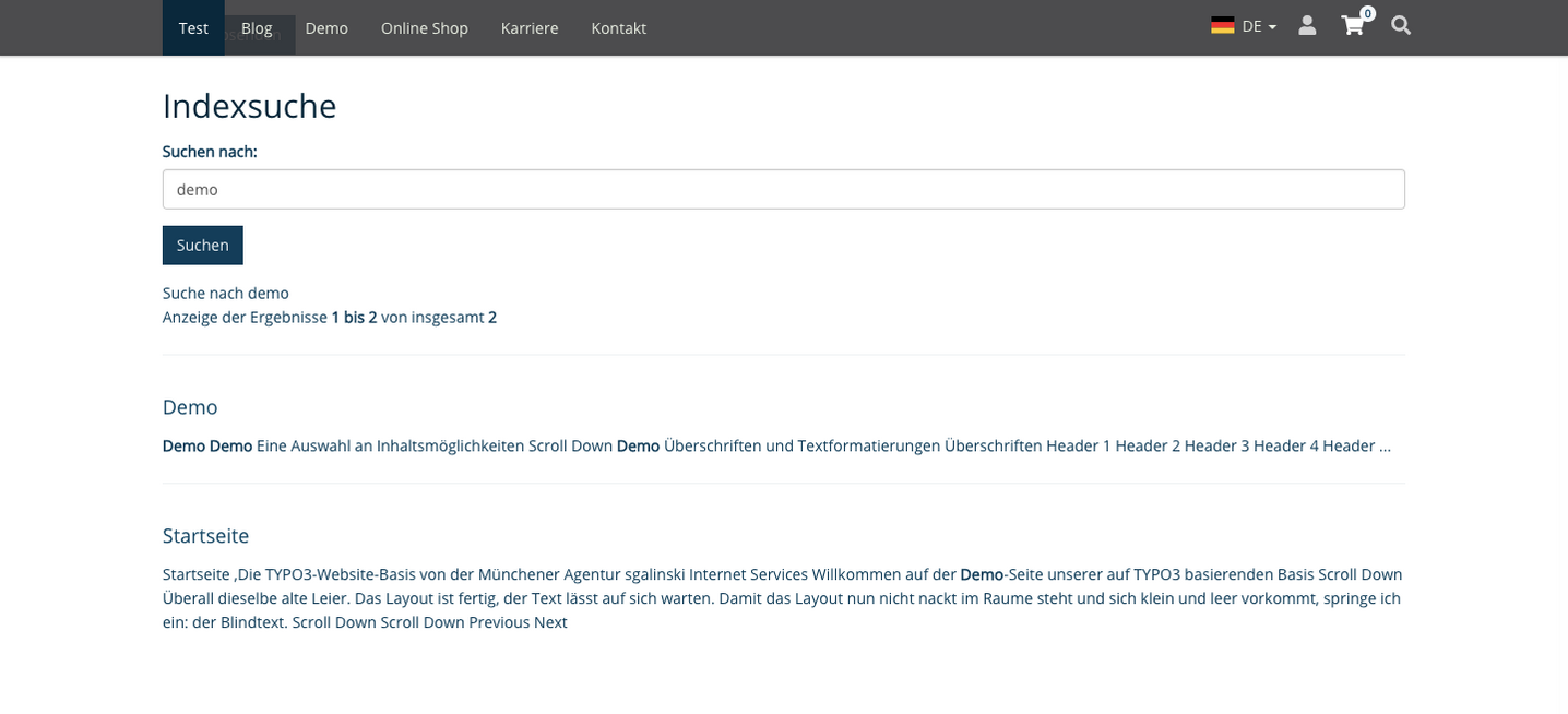 TYPO3 Inhaltselement Formulare Indexsuche Frontend