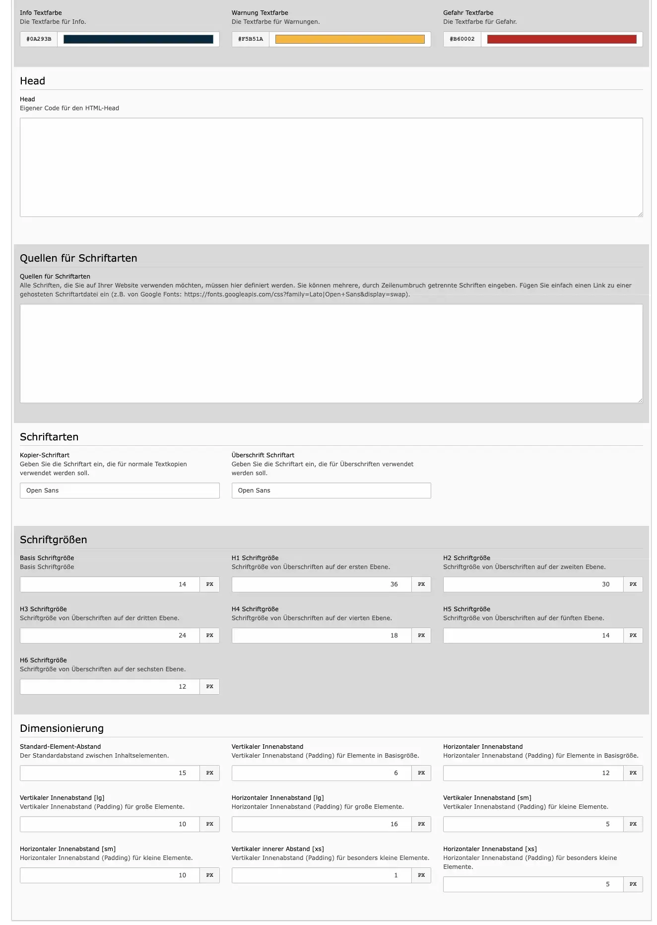 TYPO3 Modul Website-Konfiguration Tab Design