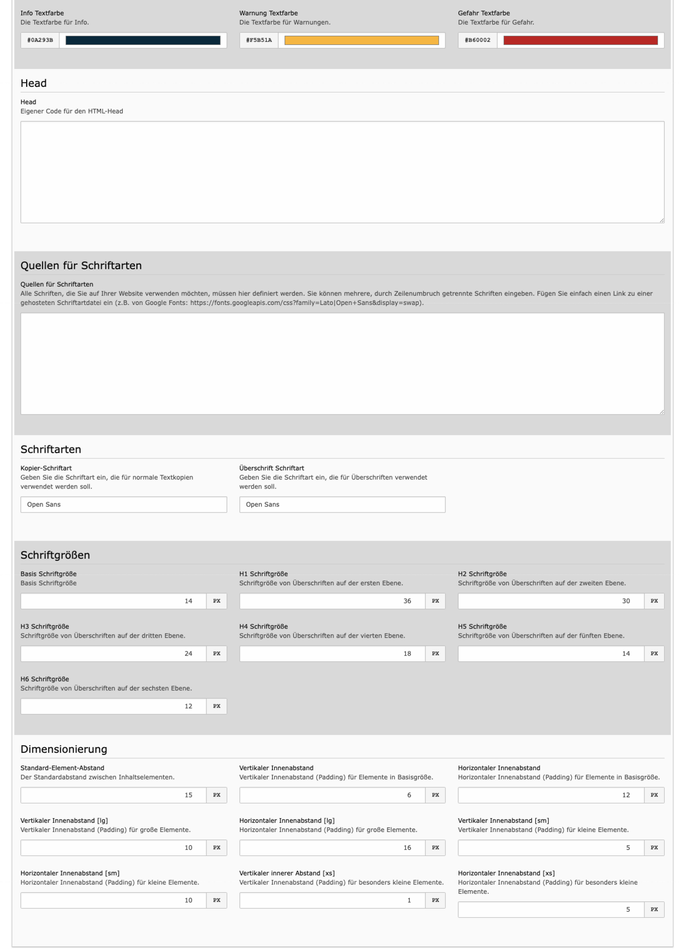 TYPO3 Module Website Configuration Tab Design
