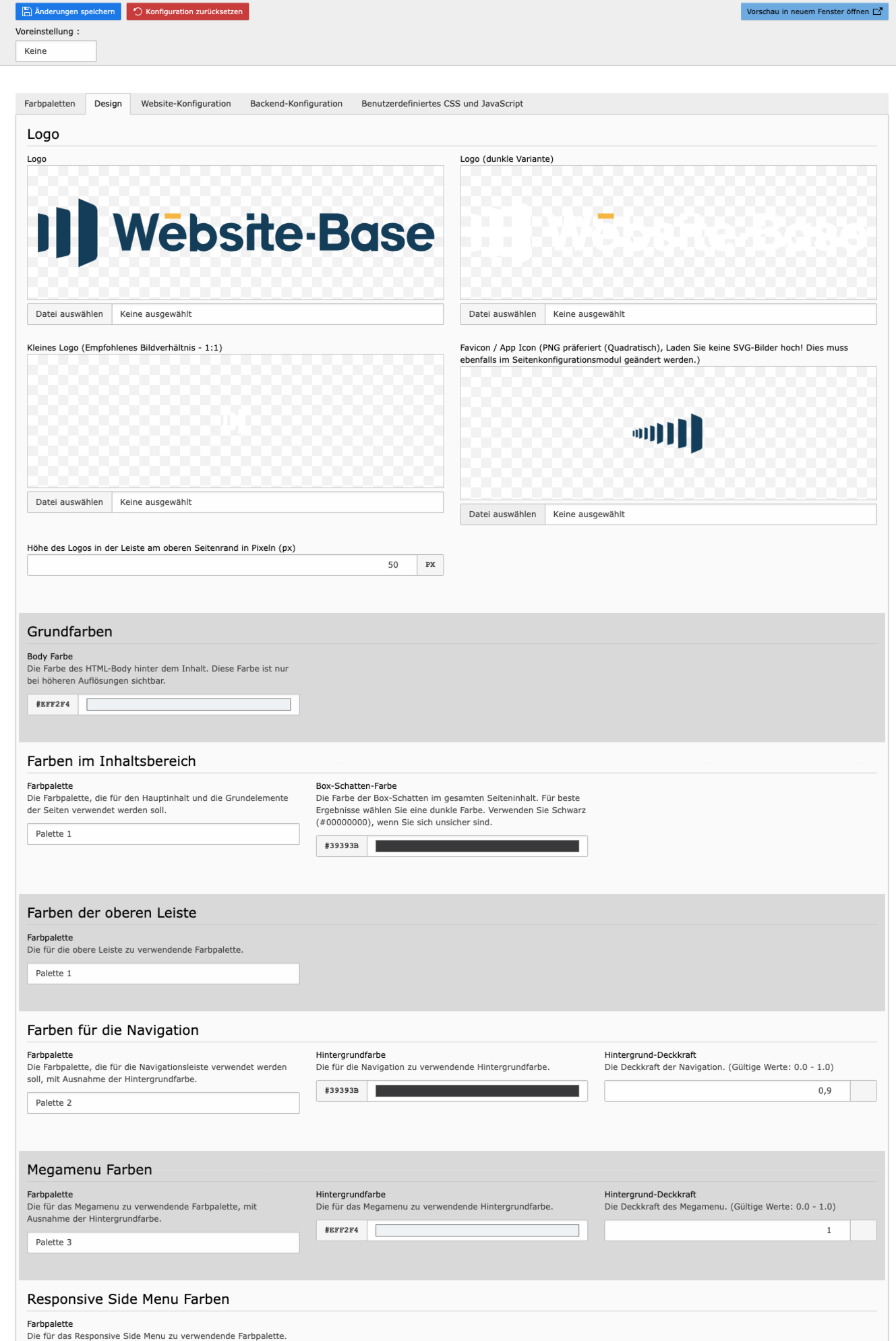TYPO3 Module Website Configuration Tab Design