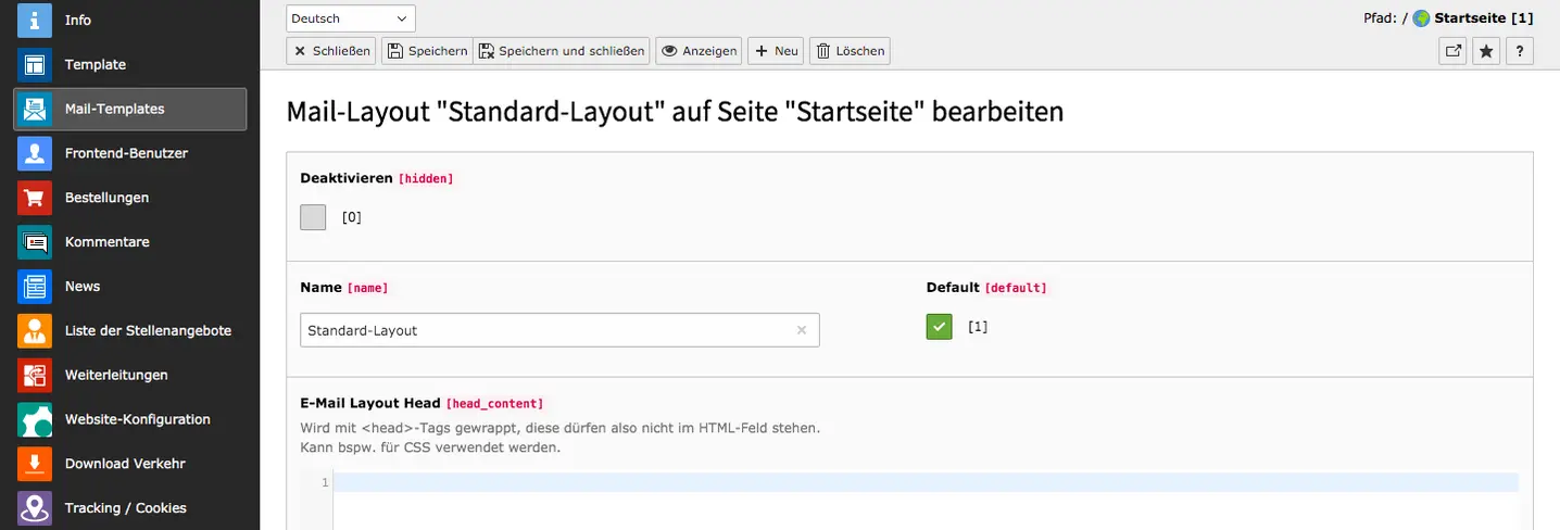 sg_mail TYPO3 Extension Template Layout bearbeiten