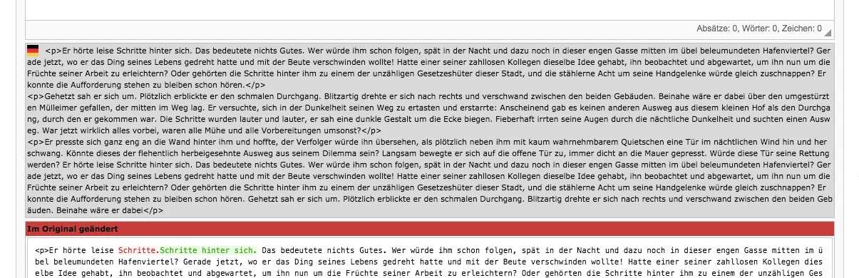 TYPO3 Übersetztes Inhaltselement Hinweis auf eine Änderung im Original