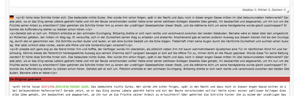 TYPO3 Übersetztes Inhaltselement Hinweis auf eine Änderung im Original