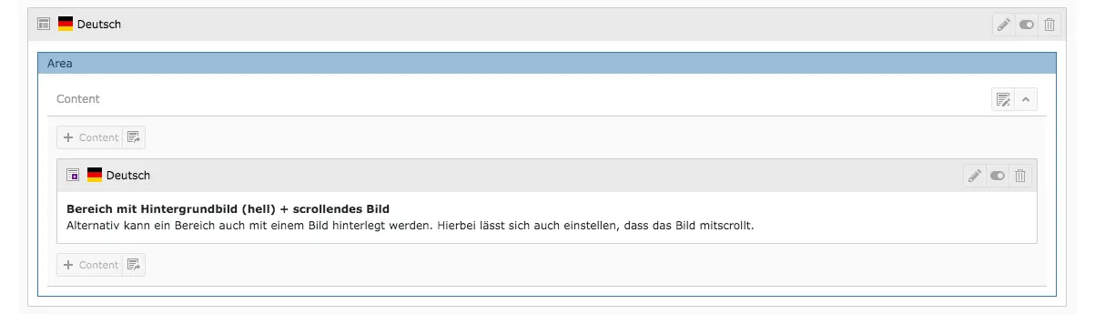 TYPO3 Backend Content Area Grid Element Area