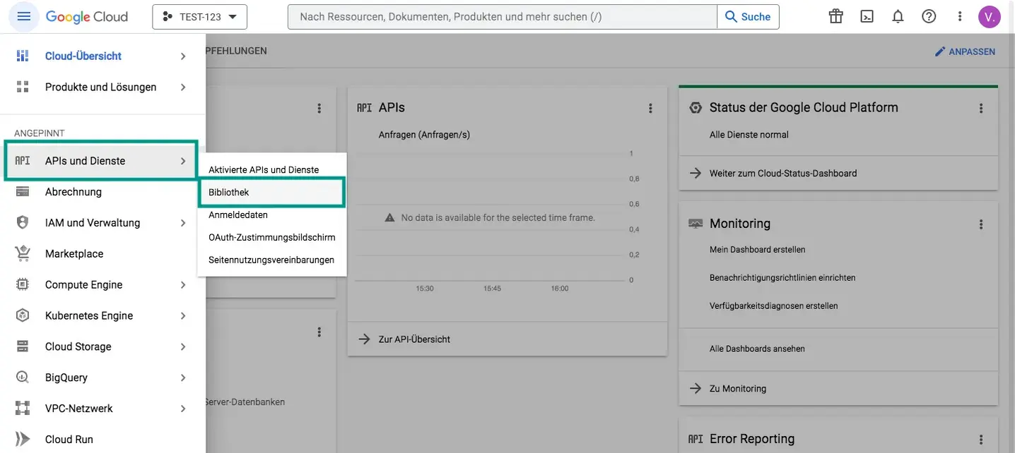 Google Cloud Console – APIs und Dienste > Bibliothek