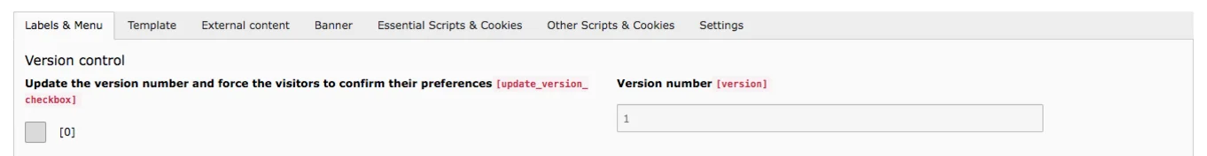 TYPO3 Cookie Consent Version Number