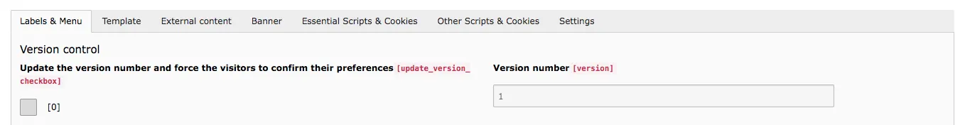 TYPO3 Cookie Consent Version Number