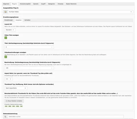 TYPO3 Inhaltselement YouTube Plug-In Backend Reiter Plug-In: Aussehen