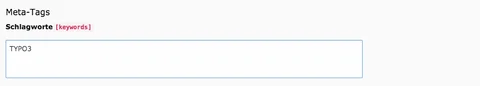 TYPO3 Seiteneigenschaften Metadaten Schlagworte