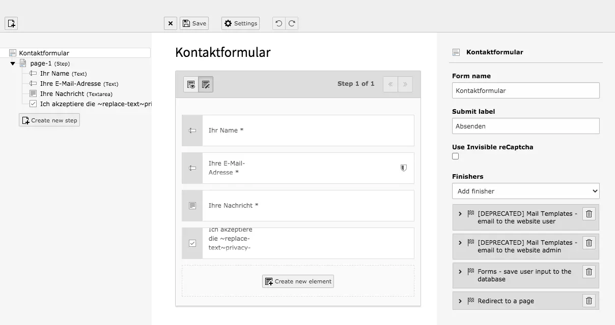 TYPO3 Module Forms Form Properties