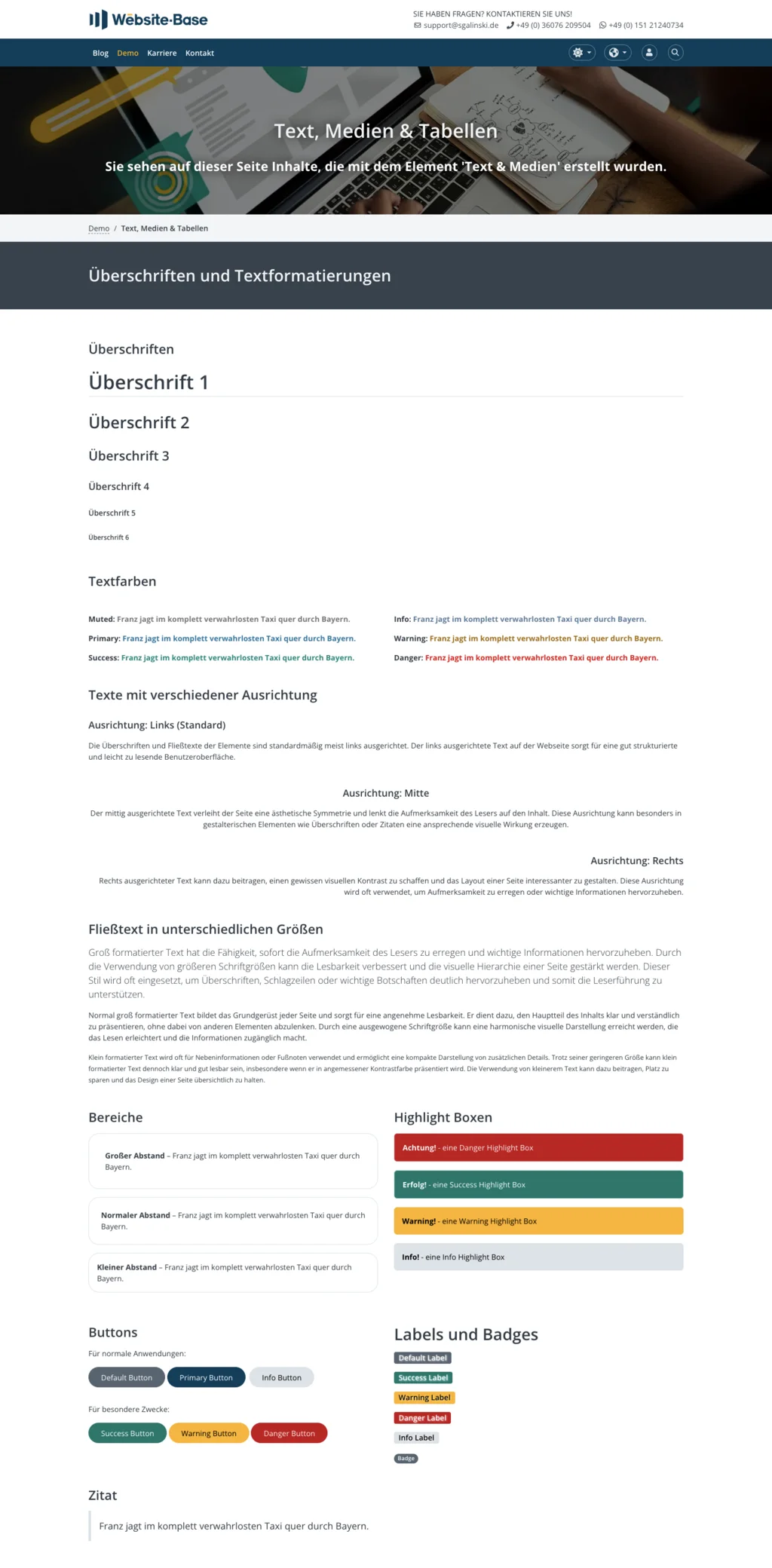 TYPO3 Website-Base Frontend Light Mode