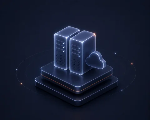Zwei leuchtende Server auf Plattform mit Cloud-Symbol in Neon-Optik